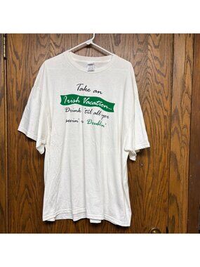 Take an Irish Vacation Graphic T Shirt Size 2XL White Cotton Tee